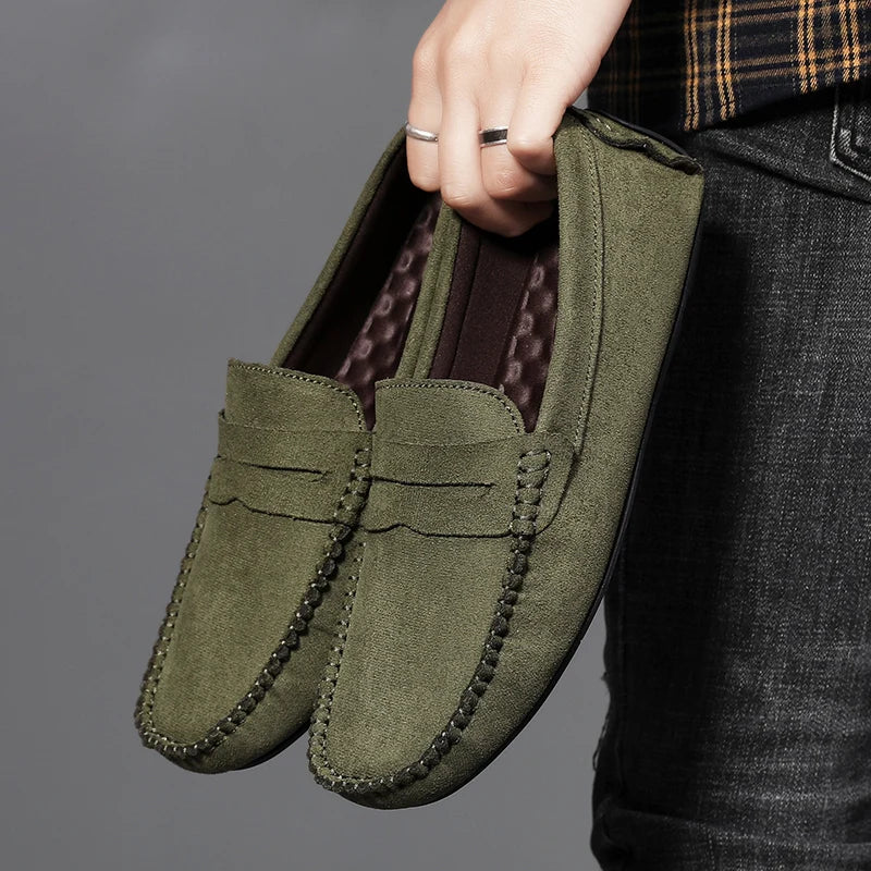 Mocassin Homme Vert En Daim Décontracté