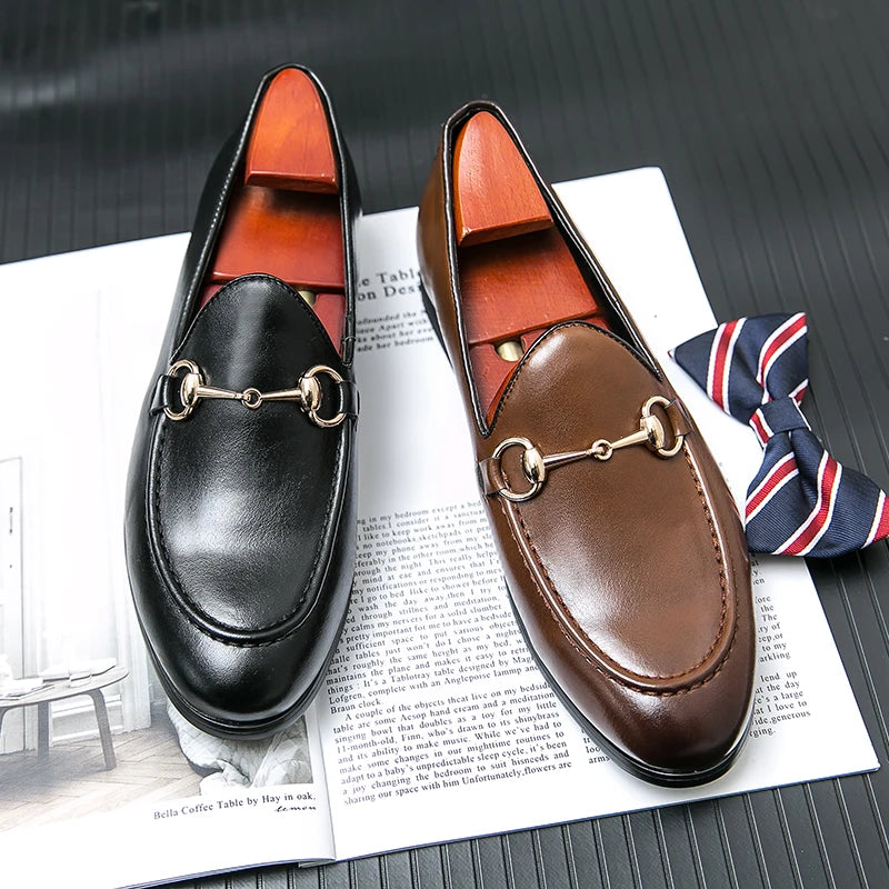 Mocassin Cuir Marron Avec Mors Doré Chic Homme