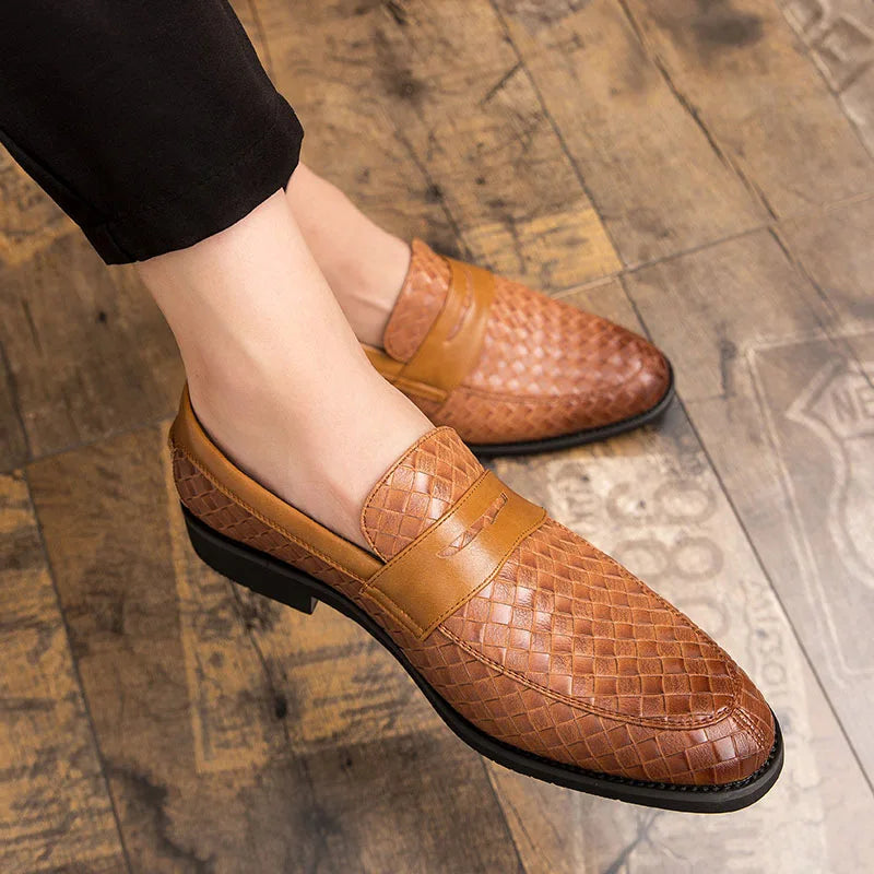 Mocassins Homme En Cuir Tressé Marron