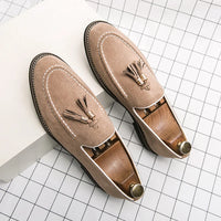Mocassin Homme Daim Noir À Glands Élégant