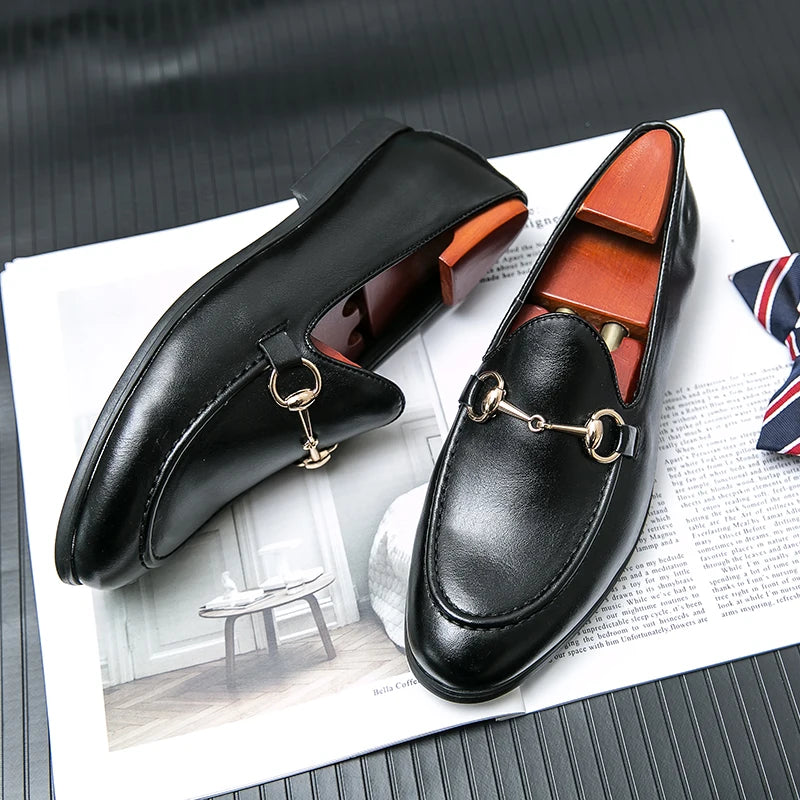 Mocassin Cuir Marron Avec Mors Doré Chic Homme