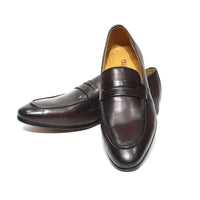 Mocassin En Cuir Vernis Marron Talon Homme