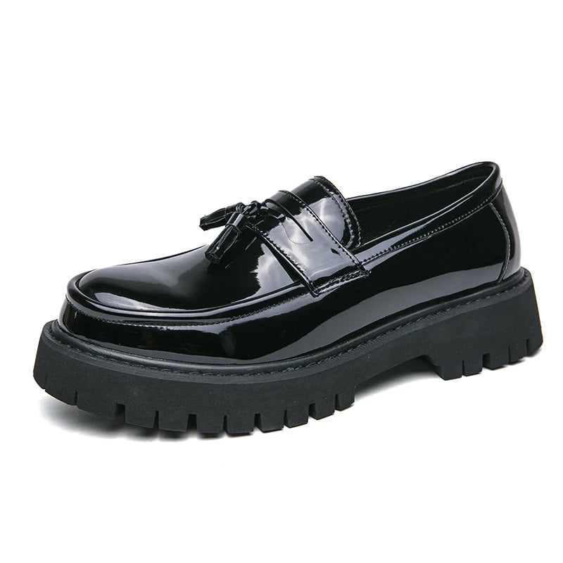 Mocassin Plateforme En Cuir Noir Mat Pour Homme