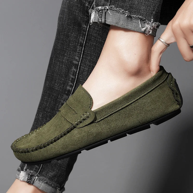 Mocassin Homme Vert En Daim Décontracté