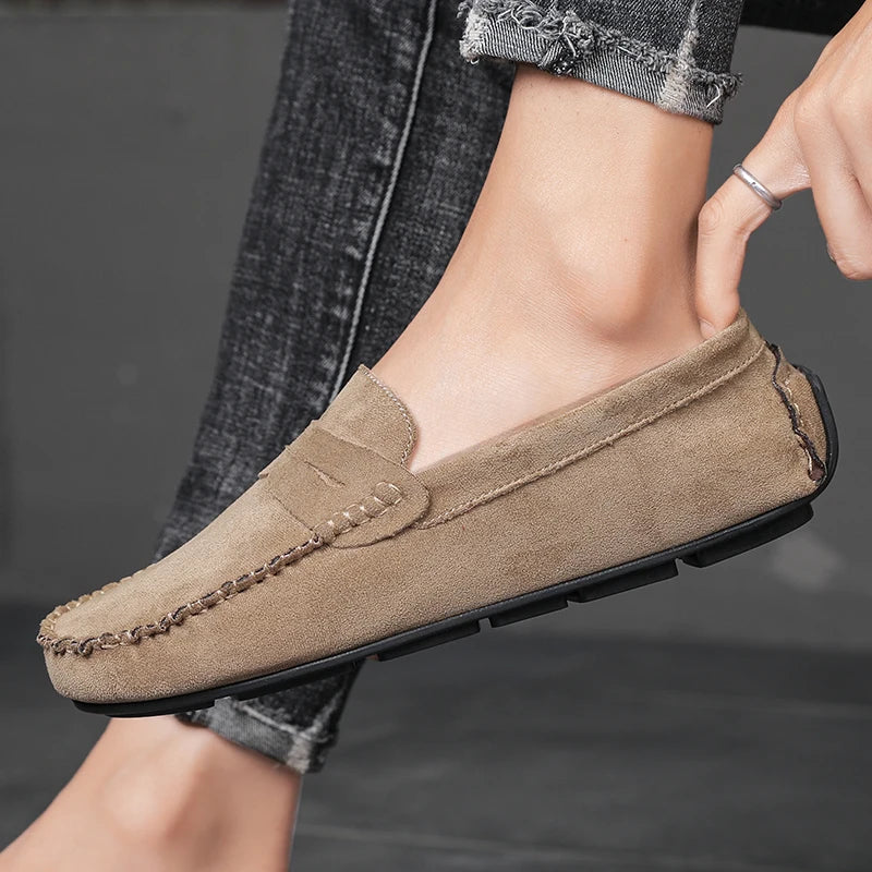 Mocassin Homme Rouge En Daim Décontracté