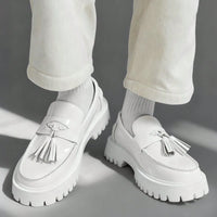 Mocassin En Cuir Noir Plateforme Vernis