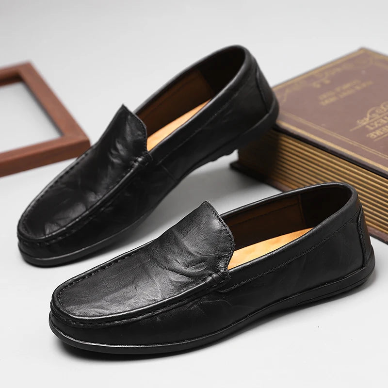 Mocassin En Cuir Véritable Marron Pour Bateau Homme