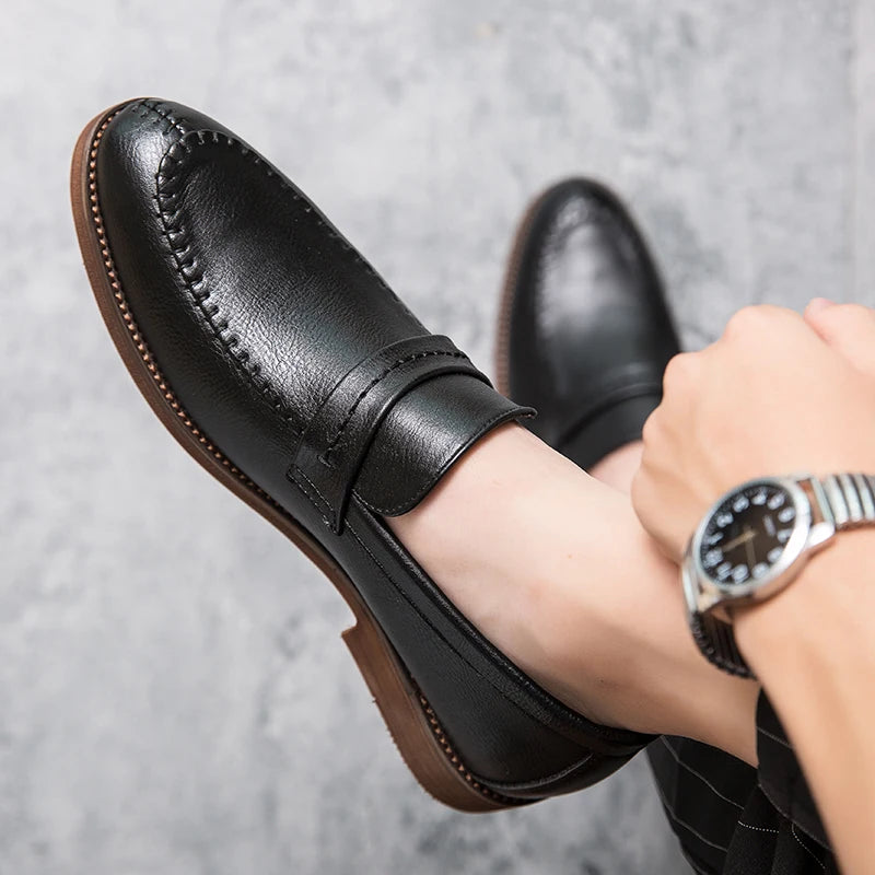 Mocassin En Cuir Marron Clair Vernis À Talon