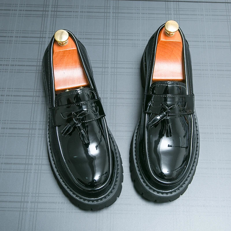Mocassin Plateforme En Cuir Noir Mat Pour Homme
