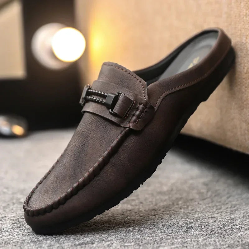 Chausson Mocassin Mule Ouvert Marron