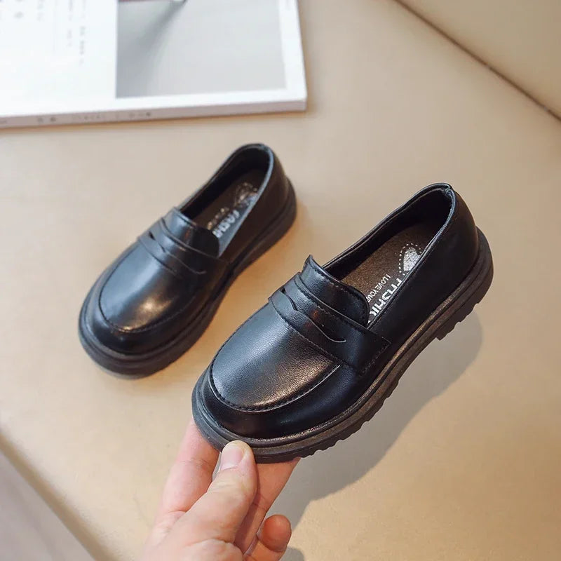 Mocassin Cuir Noir Garçon Talon