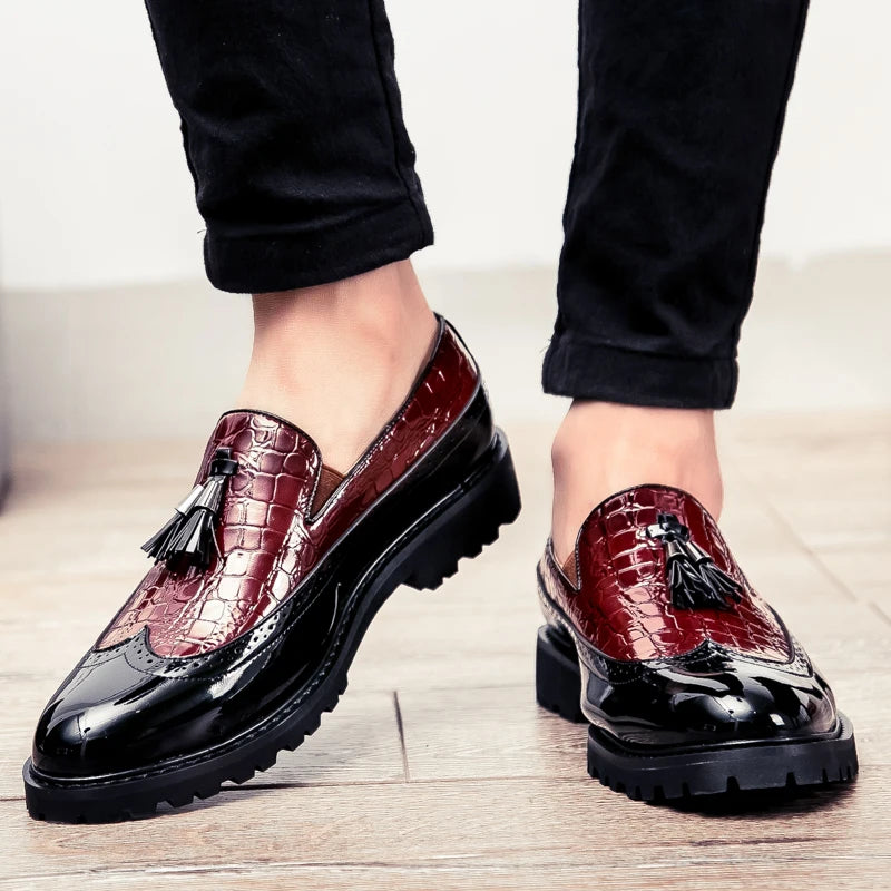 Mocassins Formelle Bordeau En Cuir Véritable Pour Homme