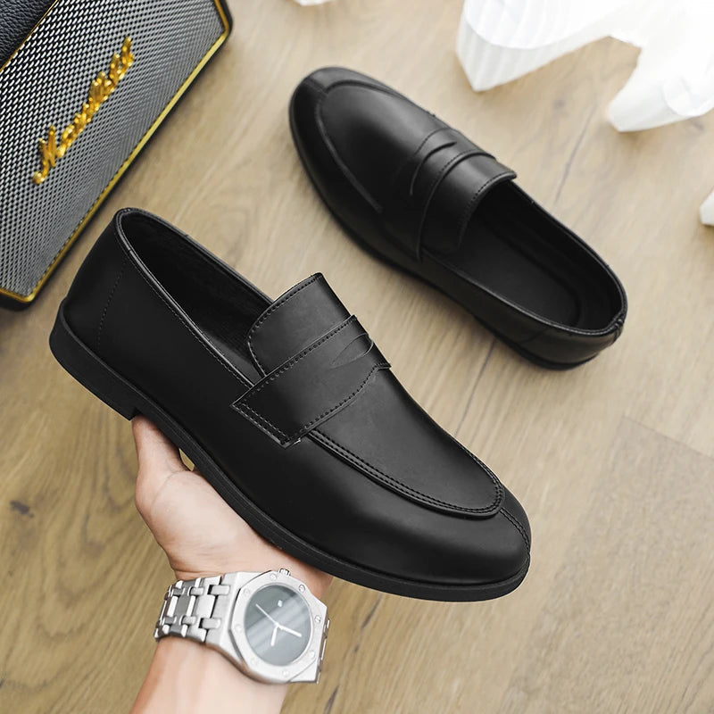 Mocassin Homme Cuir Noir Talon