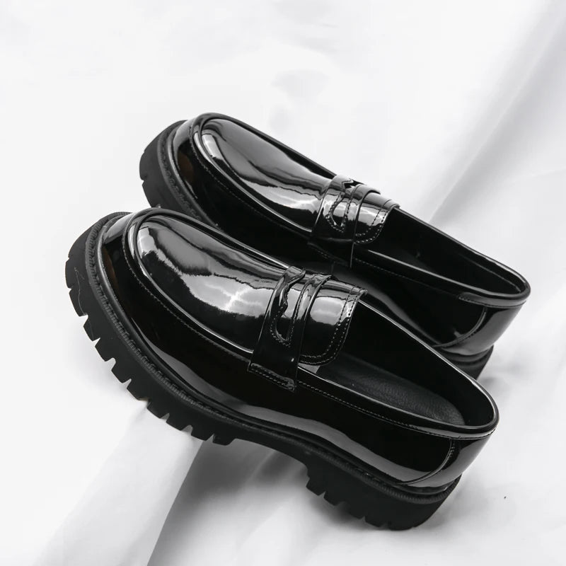 Mocassin Plateforme En Cuir Noir Mat Pour Homme
