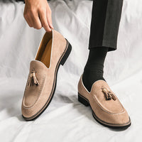 Mocassin Homme Daim Bleu à Glands Élégant