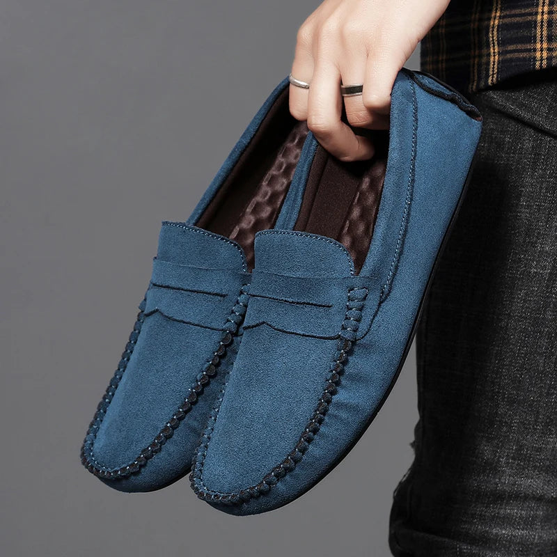 Mocassin Homme Gris En Daim Décontracté