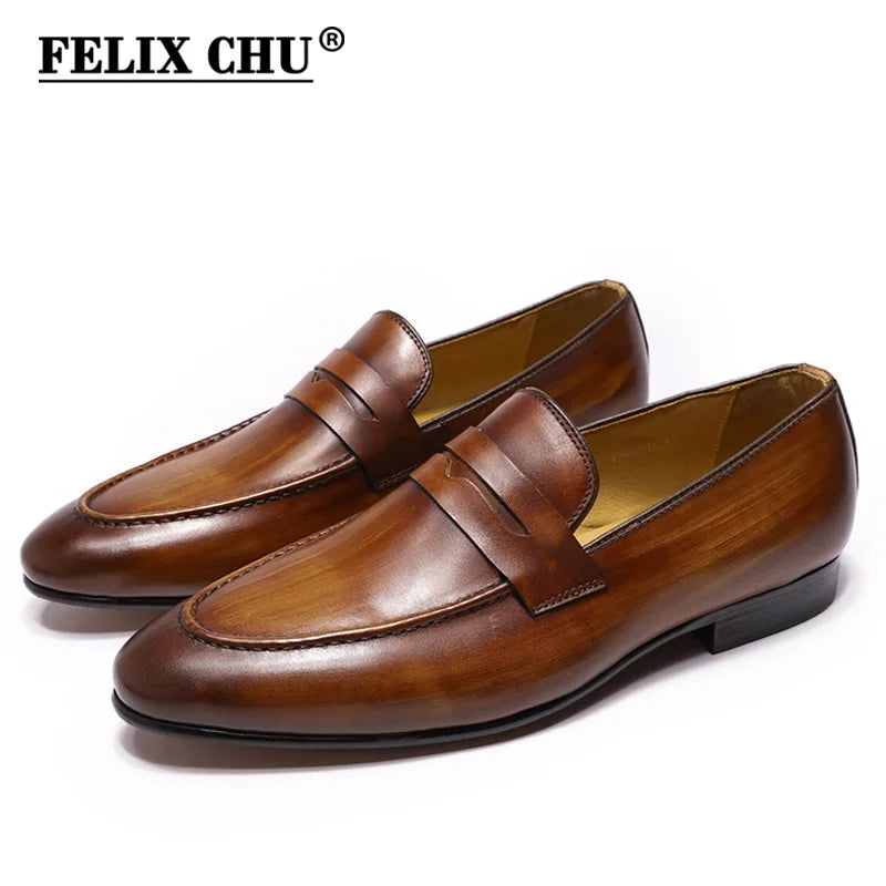 Mocassin En Cuir Vernis Marron Talon Homme