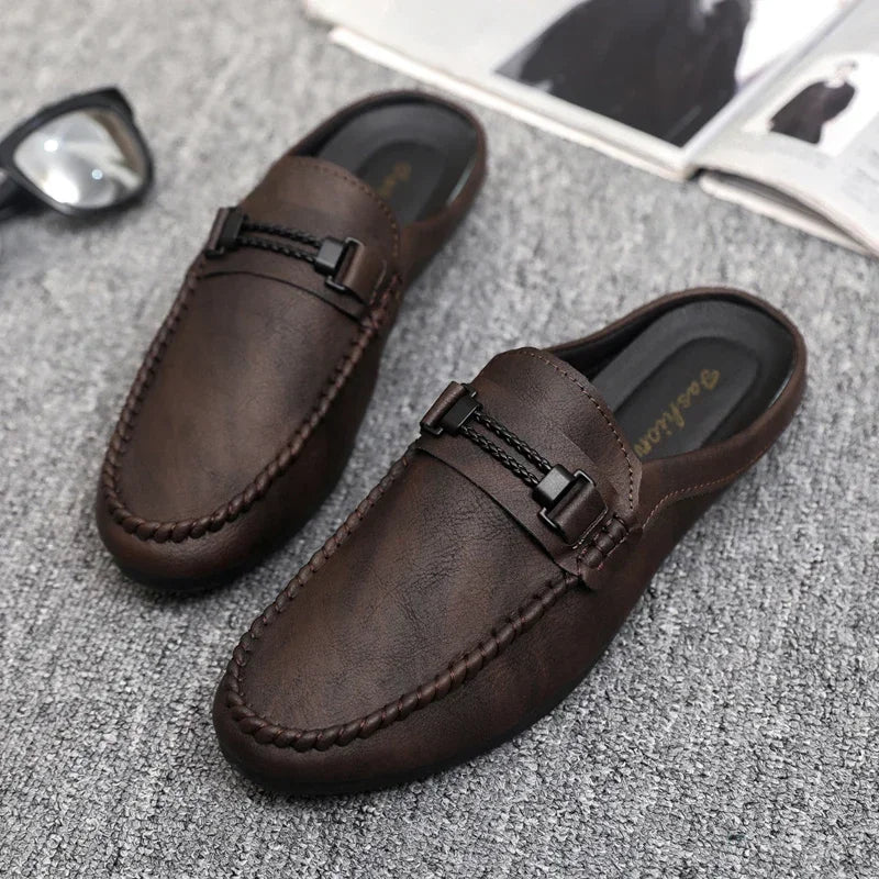 Chausson Mocassin Mule Ouvert Marron