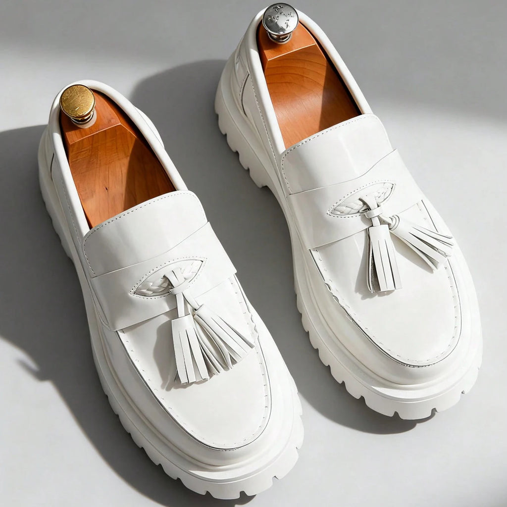 Mocassin En Cuir Noir Plateforme Vernis