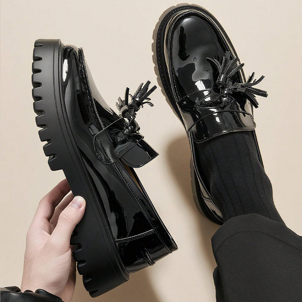 Mocassin En Cuir Noir Plateforme Vernis