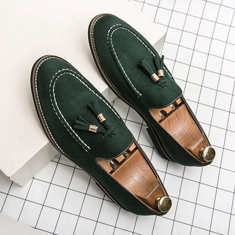 Mocassin Homme Daim Bleu à Glands Élégant