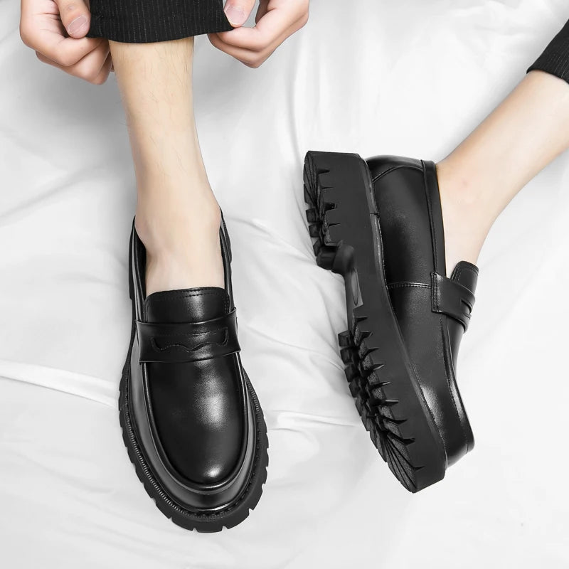 Mocassin Plateforme En Cuir Noir Mat Pour Homme