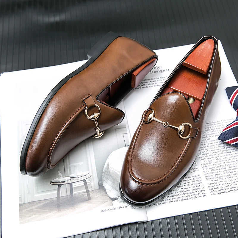 Mocassin Cuir Noir Avec Mors Doré Chic Homme