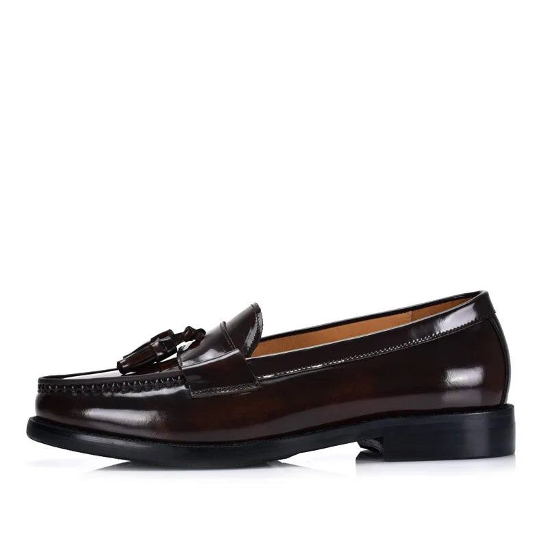 Mocassin Homme Cuir Marron Vernis À Talon