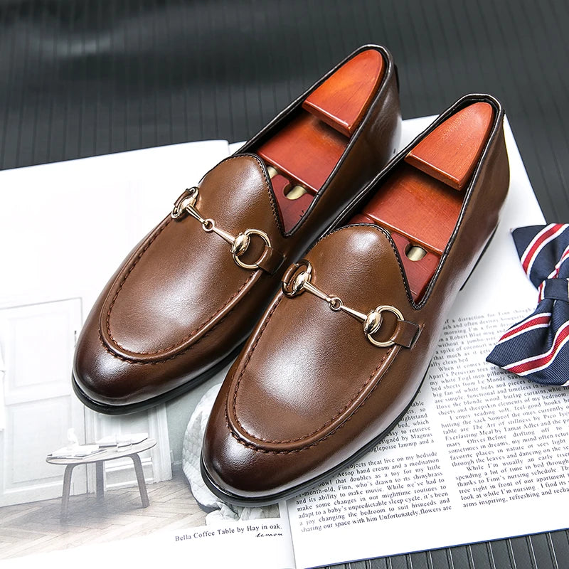Mocassin Cuir Noir Avec Mors Doré Chic Homme