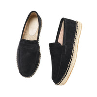 Mocassin Noir Compensé En Daim