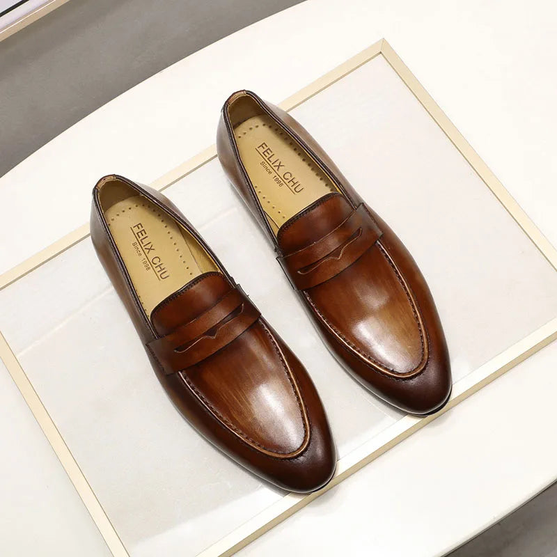 Mocassin En Cuir Vernis Noir Talon Homme