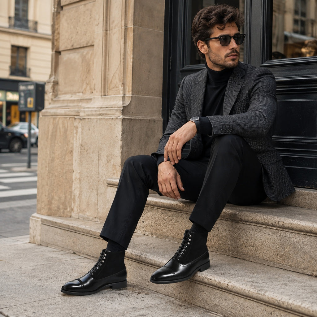 Noble Chaussure Bottine Homme À Lacets Bottines À Lacets Noir Homme