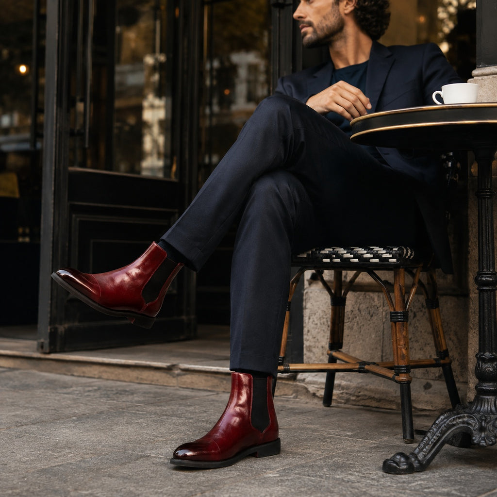 Noble Chaussure Bottine Homme Caoutchouc Bottine Homme Bordeaux