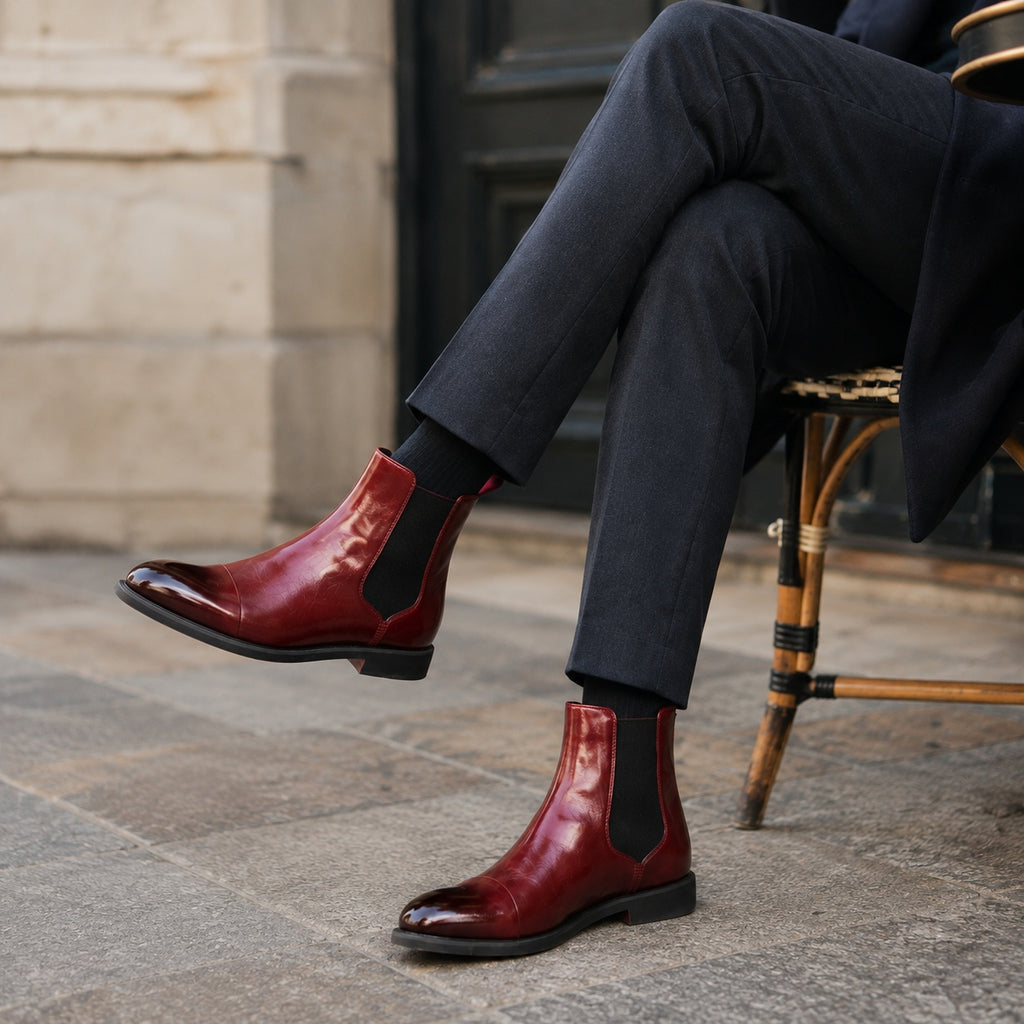 Noble Chaussure Bottine Homme Caoutchouc Bottine Homme Bordeaux