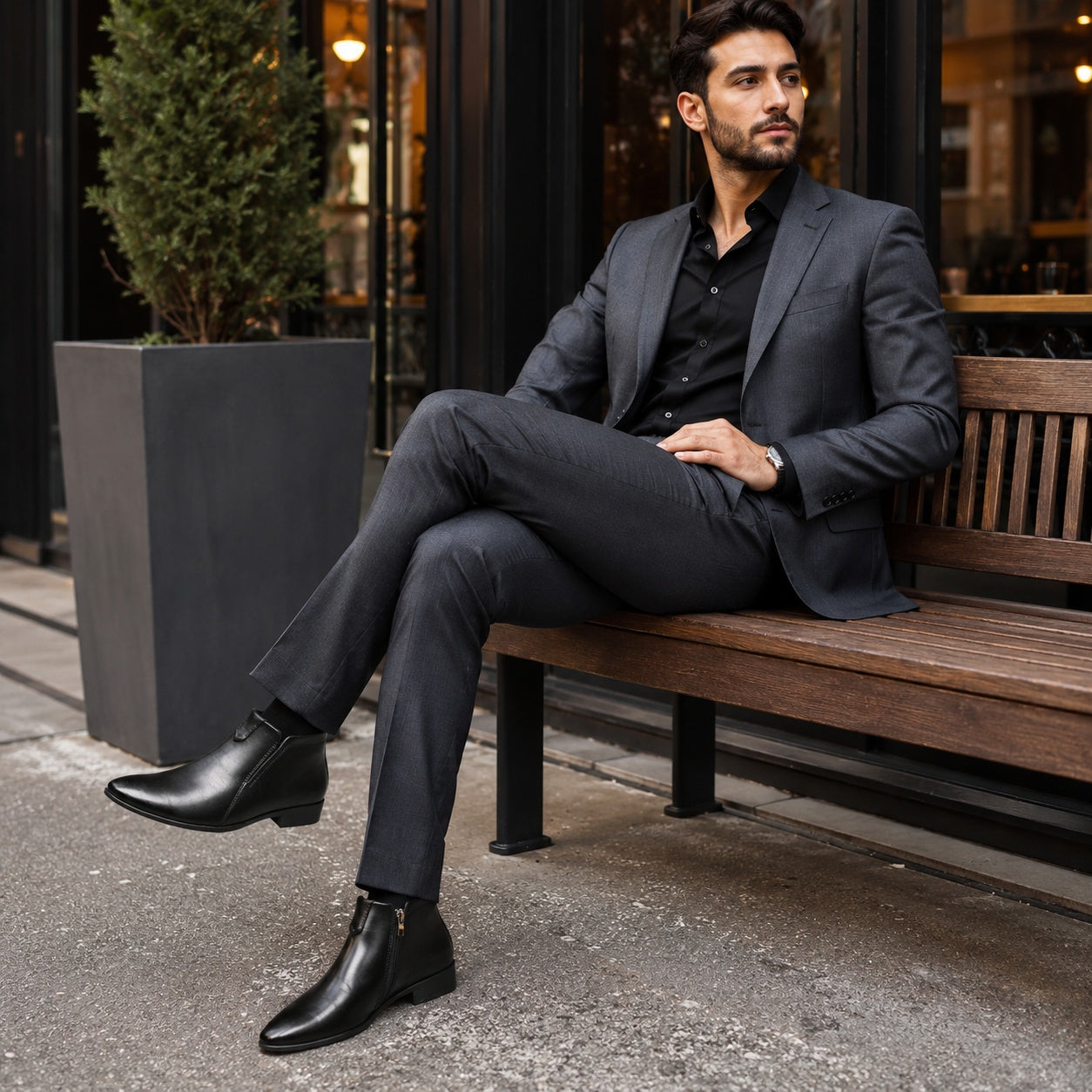Noble Chaussure Bottine Homme Cuir Bottine Fermeture Éclair Homme
