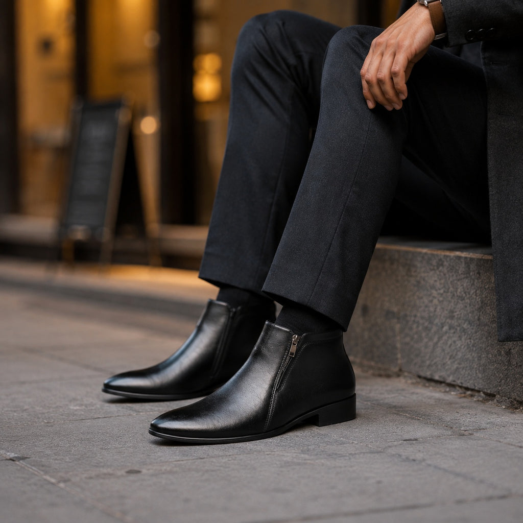 Noble Chaussure Bottine Homme Cuir Bottine Fermeture Éclair Homme