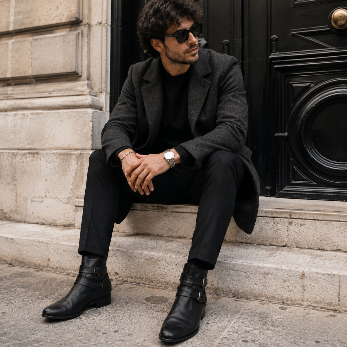 Noble Chaussure Bottine Homme Cuir Bottine Homme À Boucle