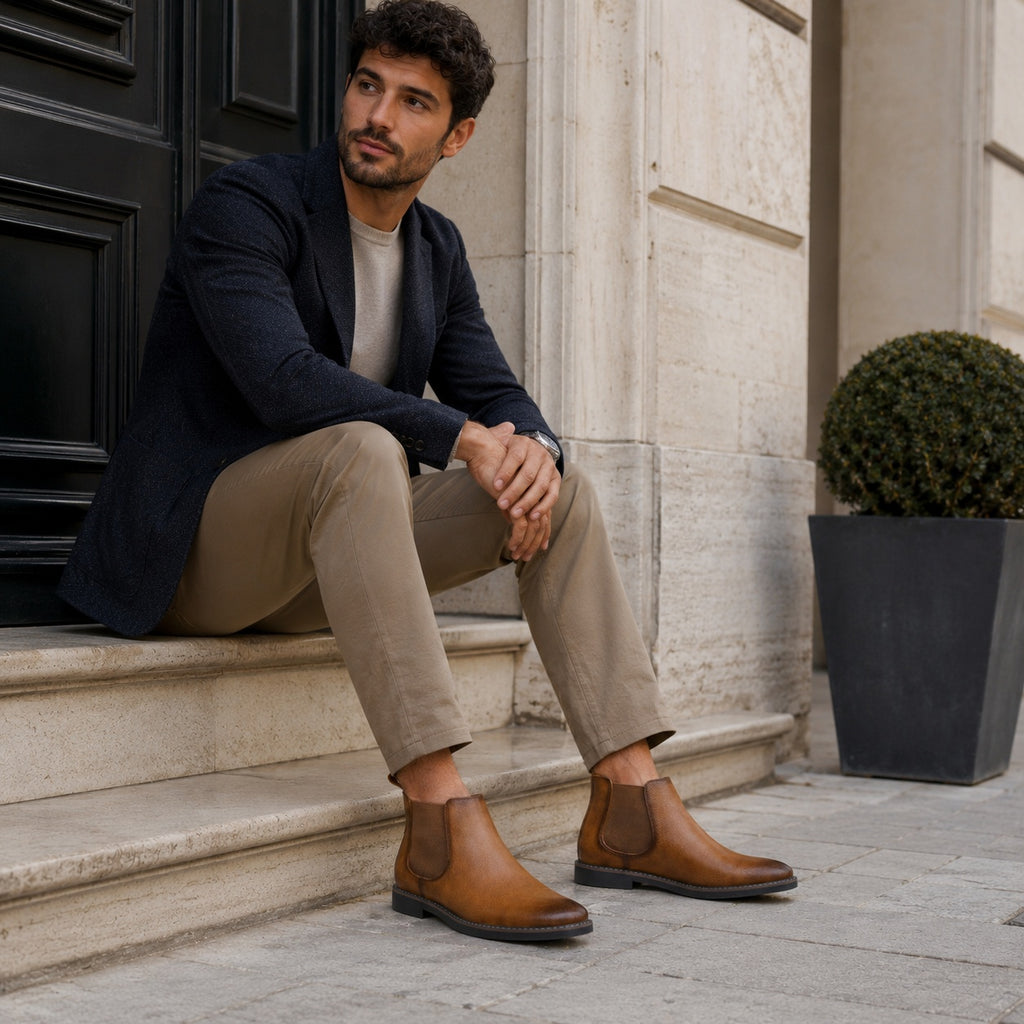 Noble Chaussure Bottine Homme Cuir Bottines Cognac Homme