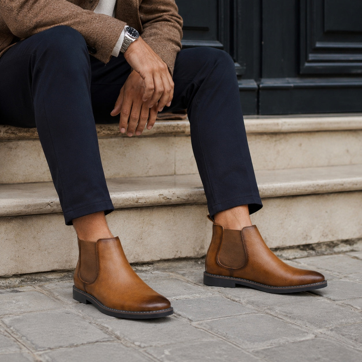 Noble Chaussure Bottine Homme Cuir Bottines Cognac Homme
