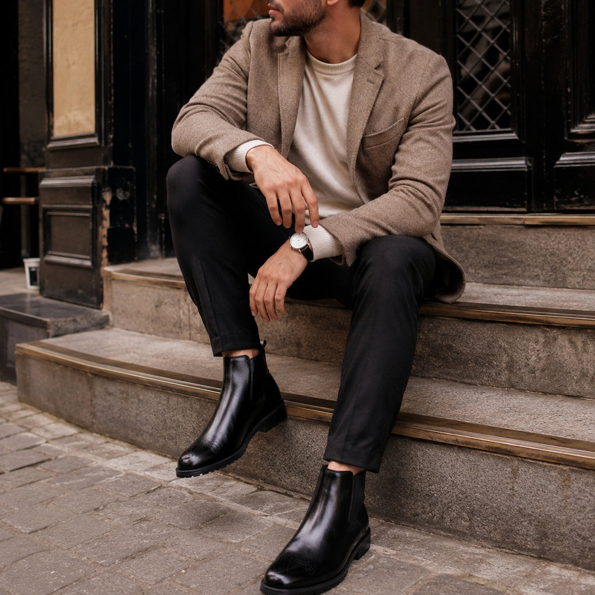 Noble Chaussure Bottine Homme Cuir Bottines Noires Hommes