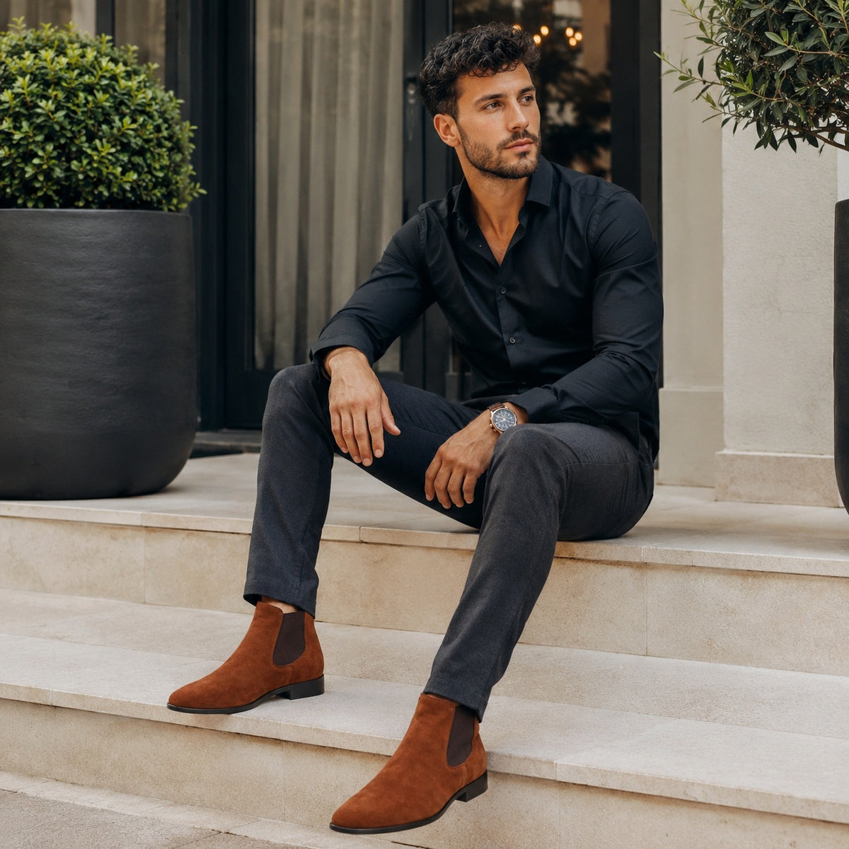 Noble Chaussure Bottine Homme Daim Bottines Chelsea Homme Daim Marron