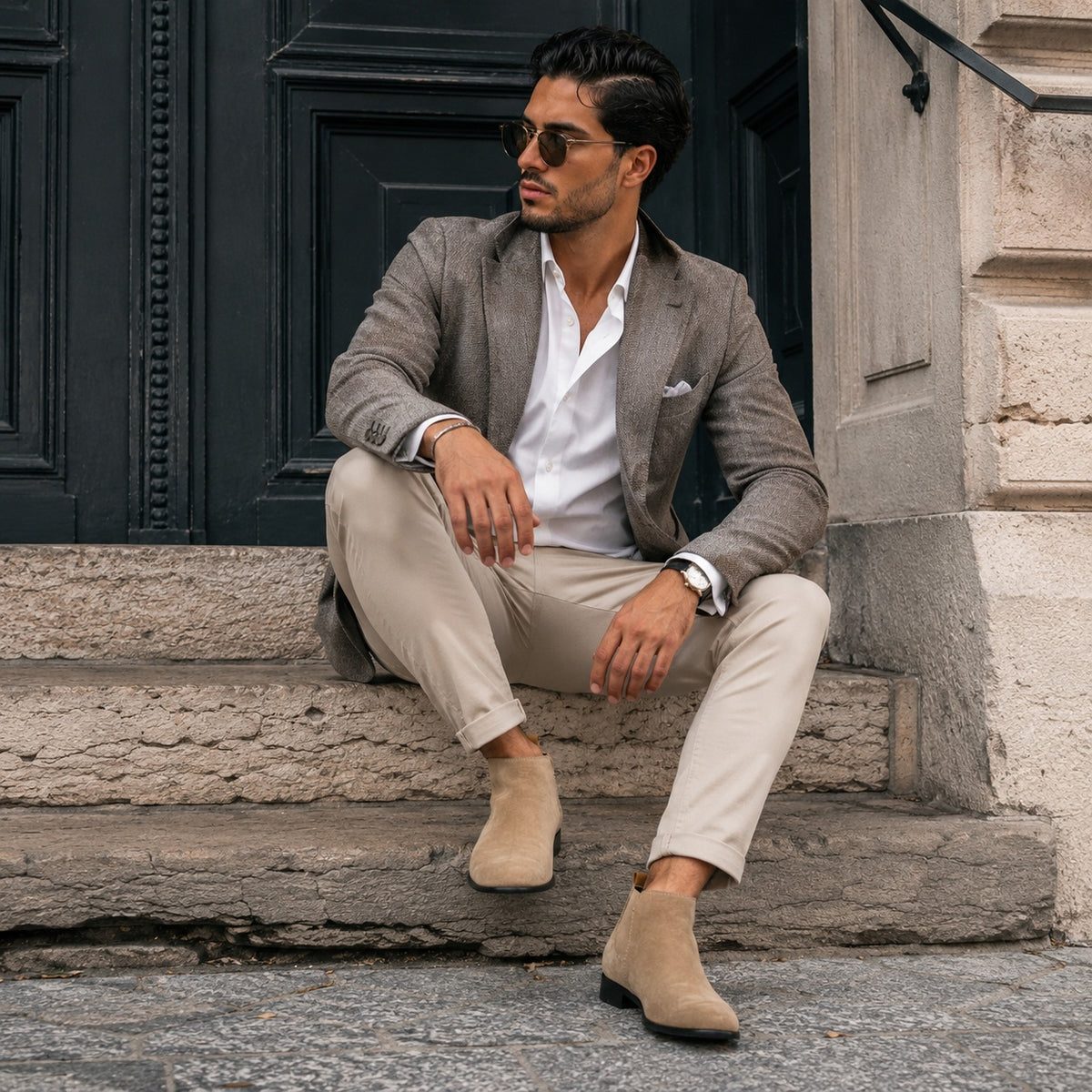 Noble Chaussure Bottine Homme Daim Bottines En Daim Beige Homme