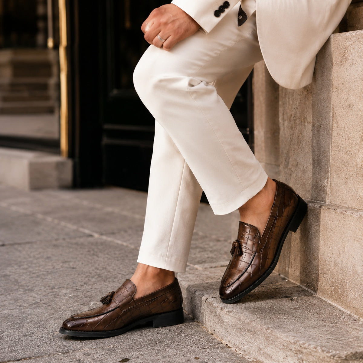 Noble Chaussure Mocassin Homme À Gland Mocassin À Gland Croco
