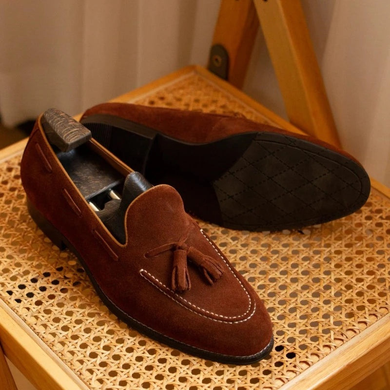Noble Chaussure Mocassin Homme À Gland Mocassin En Dain À Gland Marron Foncé Talon Homme