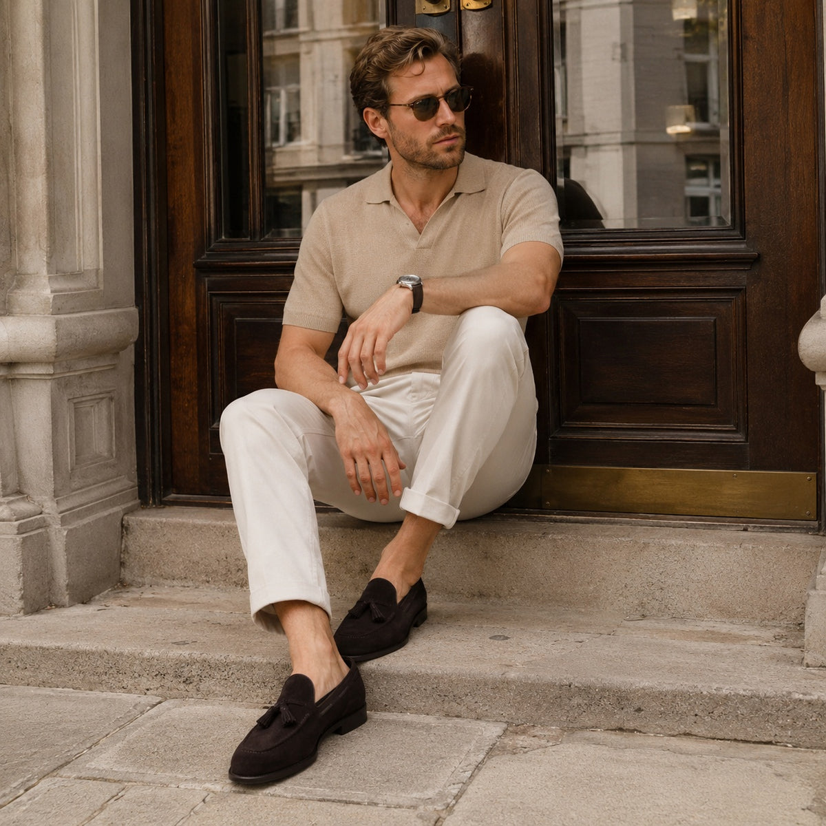 Noble Chaussure Mocassin Homme À Gland Mocassin En Dain À Gland Noir Foncé Talon Homme