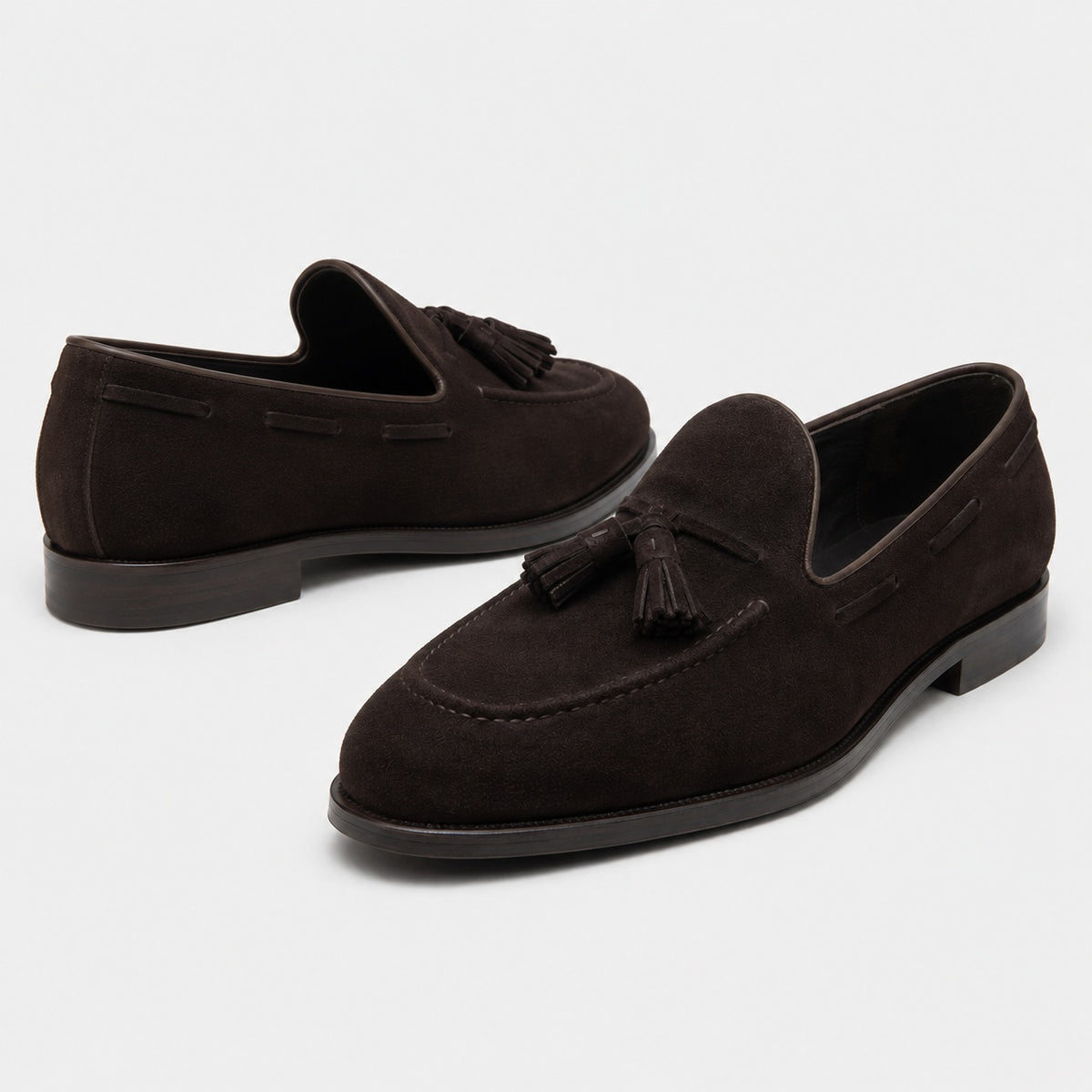 Noble Chaussure Mocassin Homme À Gland Mocassin En Dain À Gland Noir Foncé Talon Homme