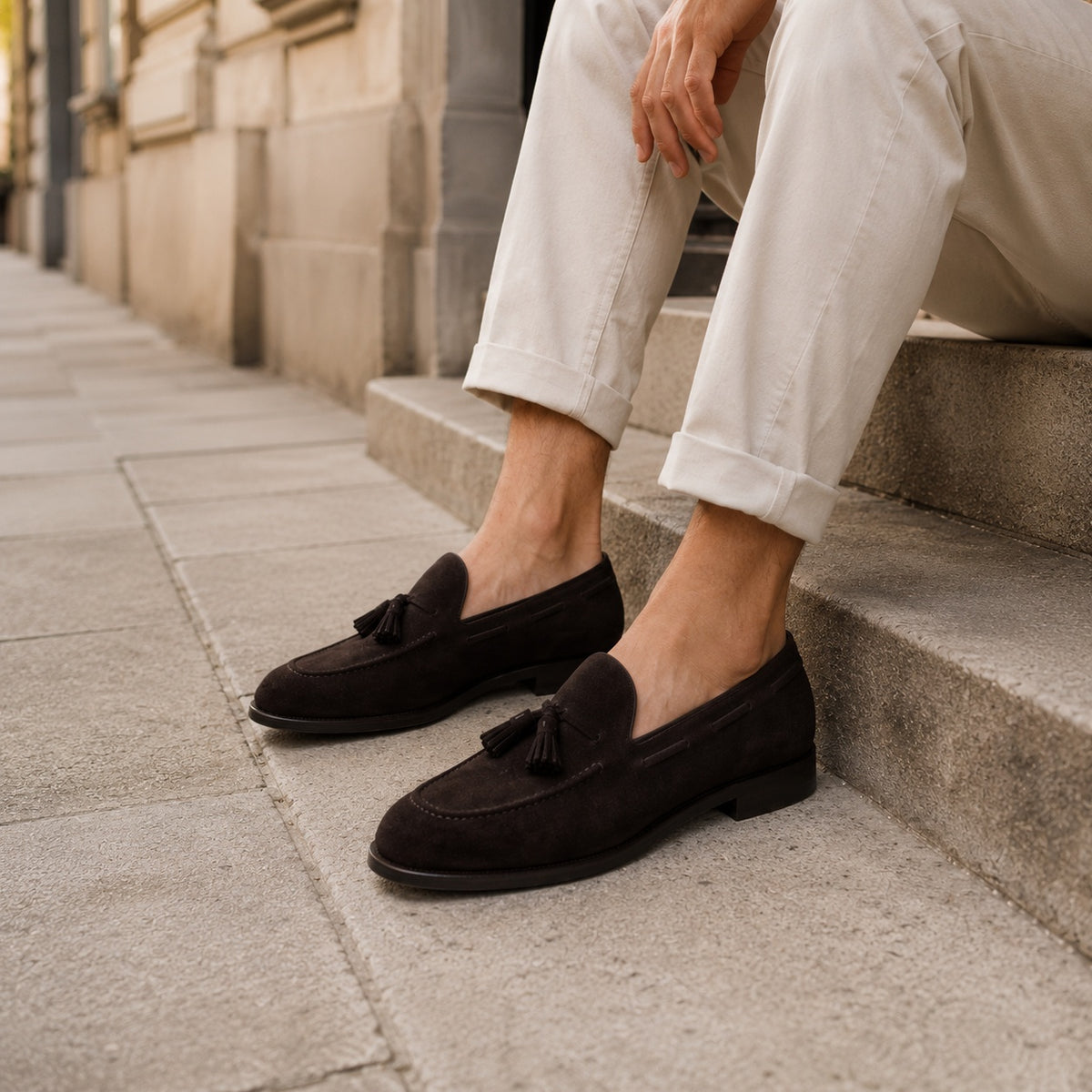 Noble Chaussure Mocassin Homme À Gland Mocassin En Dain À Gland Noir Foncé Talon Homme