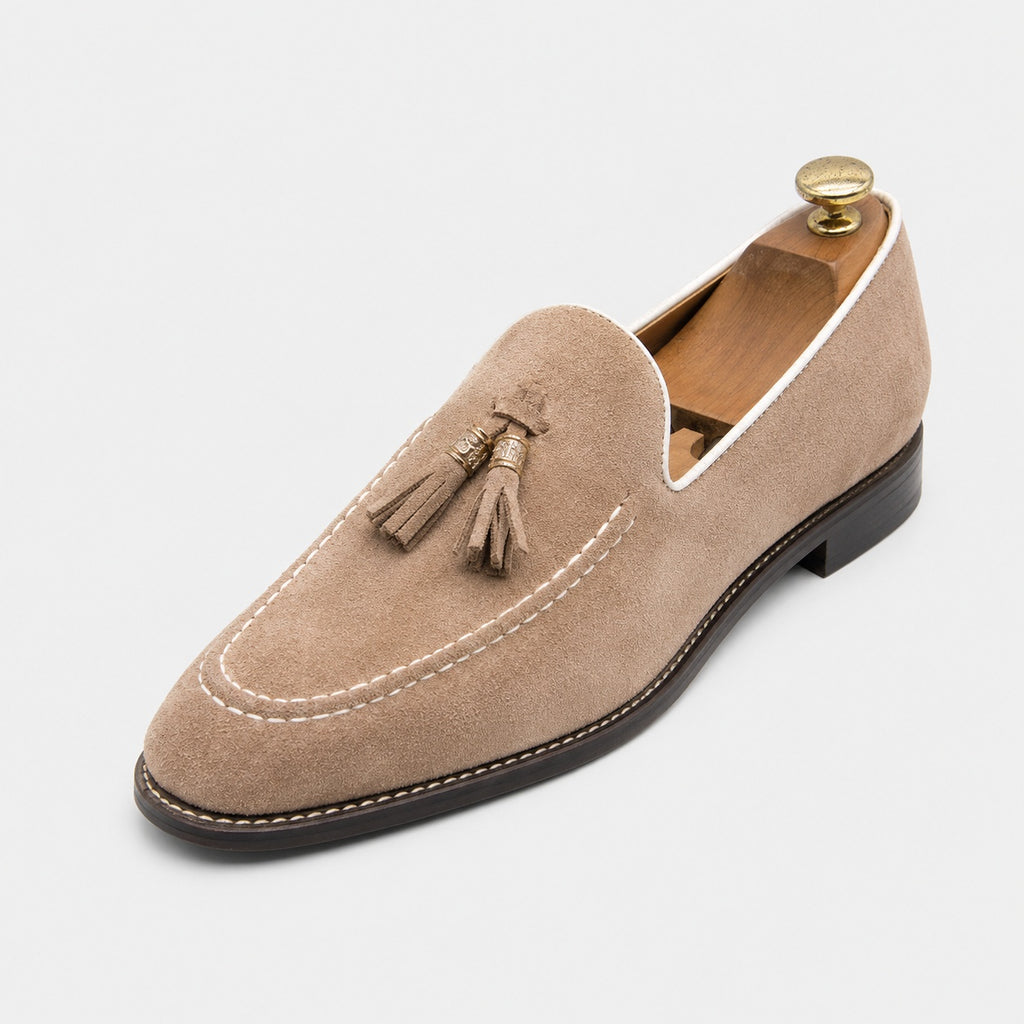 Noble Chaussure Mocassin Homme À Gland Mocassin Homme Daim Beige À Glands Élégant