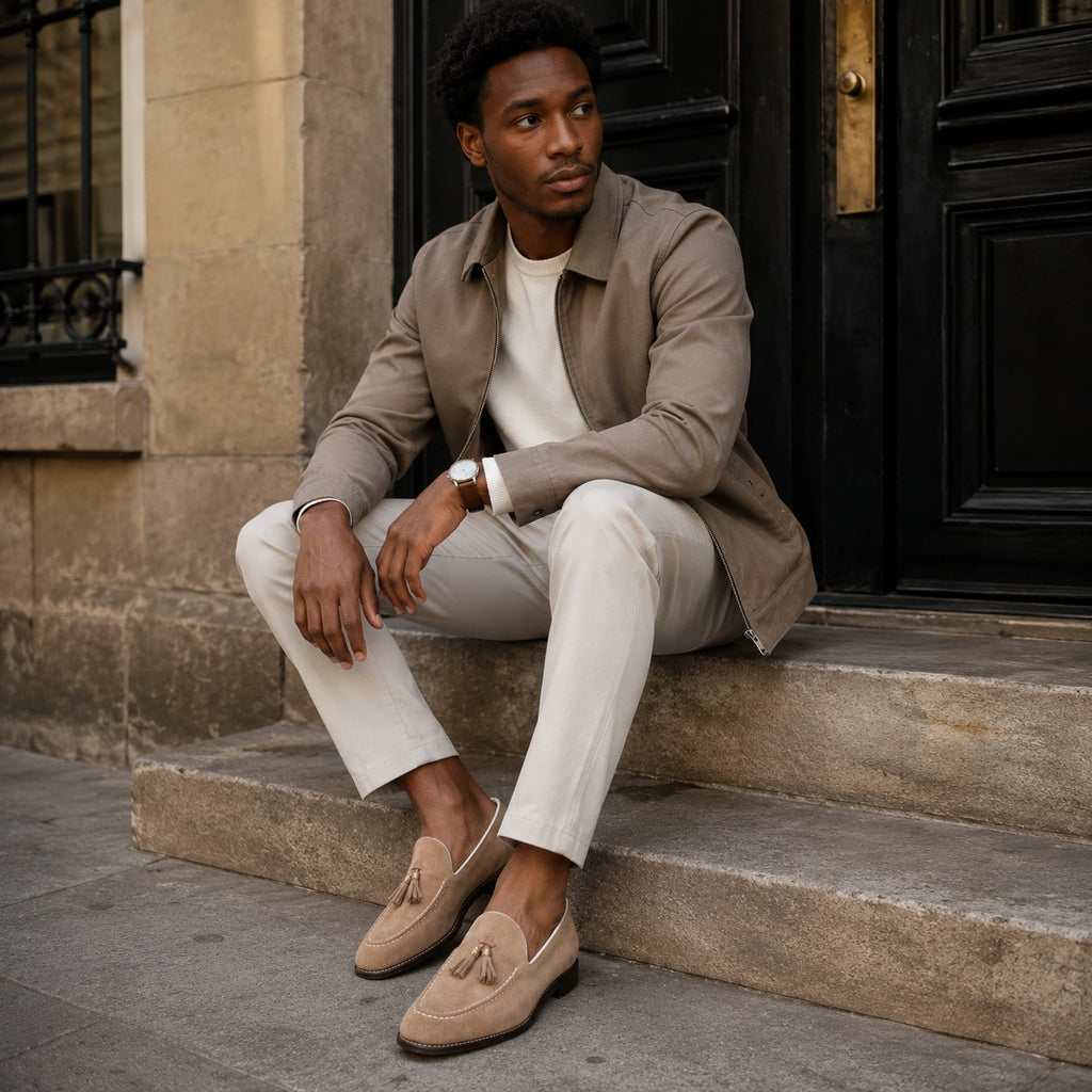 Noble Chaussure Mocassin Homme À Gland Mocassin Homme Daim Beige À Glands Élégant