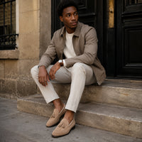 Noble Chaussure Mocassin Homme À Gland Mocassin Homme Daim Beige À Glands Élégant